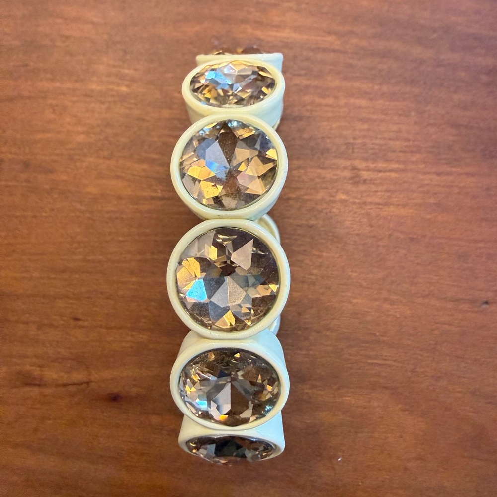 J CREW Brûlée Yellow with Quartz Brown gem Enamel elastic bracelet Stunning! EUC